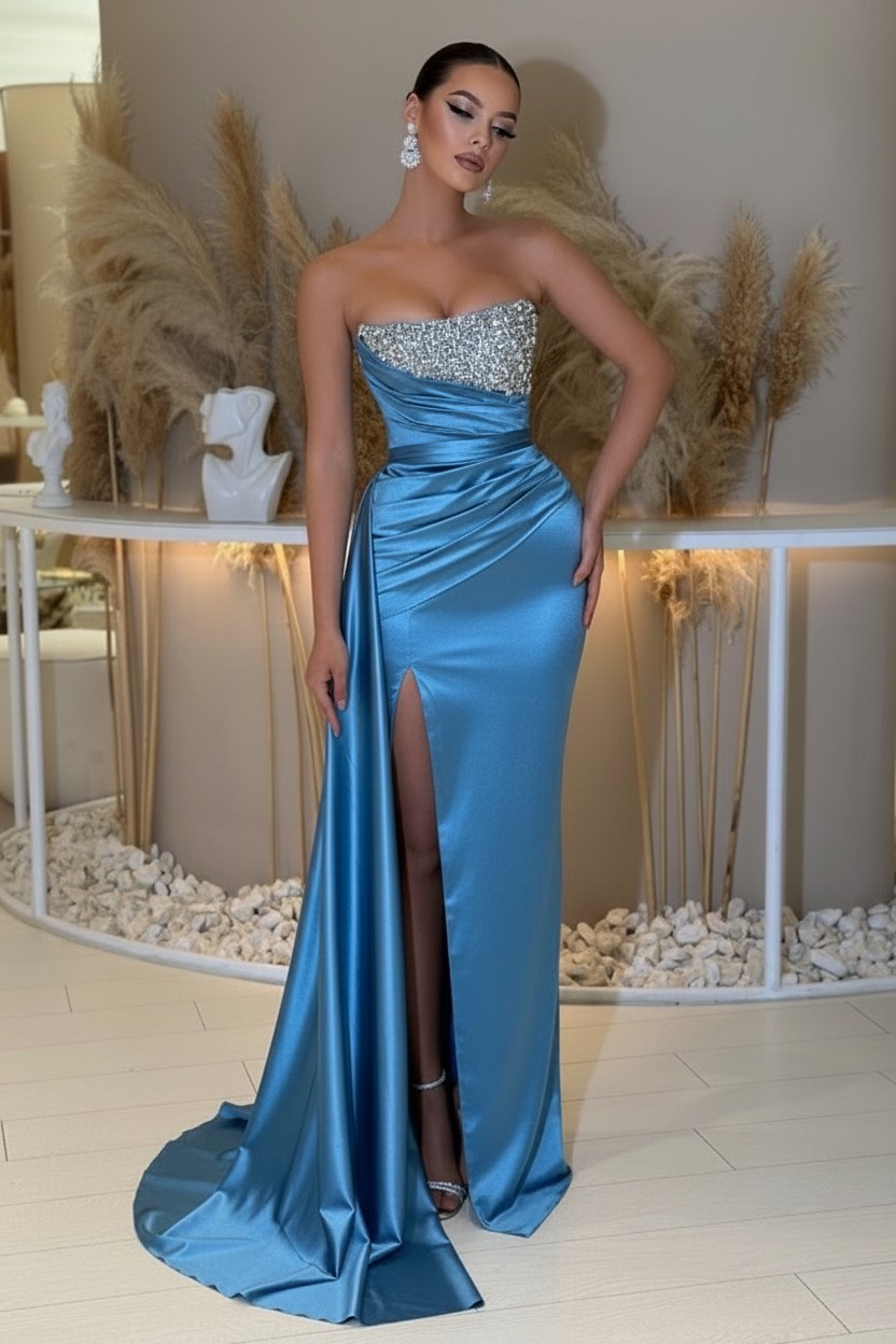 Sage Abendkleider Lang Günstig | Abiballkleider mit Glitzer