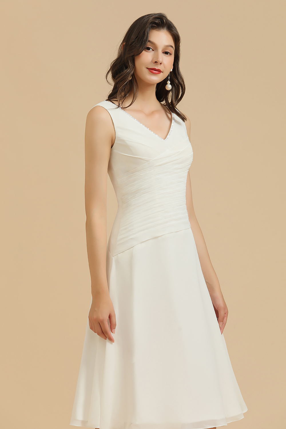 Weiße Brautjungfernkledier Kurz | Chiffon Kleider Abendmoden