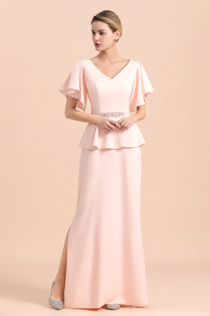 Rosa Bruatmutterkleider Lang Mit Ärmel | Günstiges Brautmutterkleid