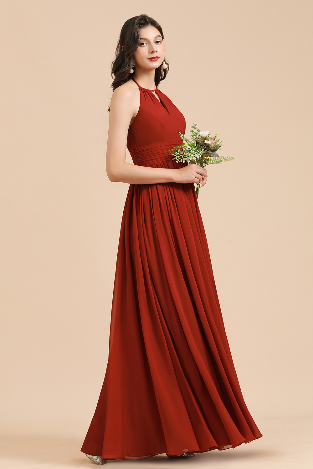 Rote Brautjungfernkleider Günstig | Chiffon Kleider Lang