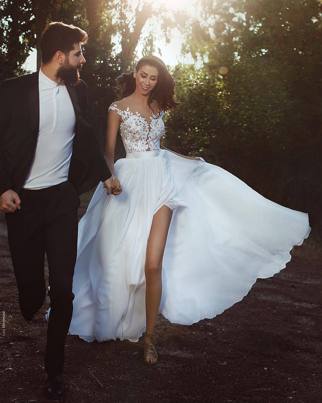 Bodenlange Summer Hochzeitskleider Günstig Online | Elegante Brautkleider Mit Spitze Chiffon