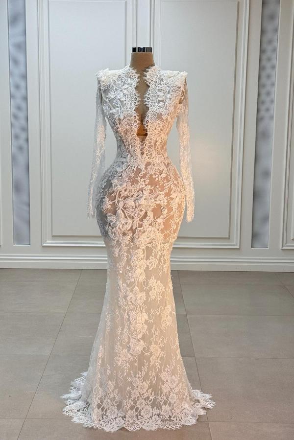 Designer Hochzeitskleider Meerjungfrau Brautkleider Spitze mit langen Ärmeln
