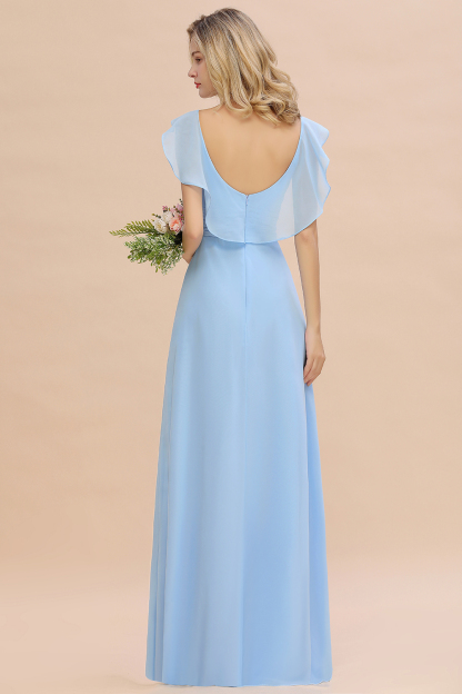 Baby Blau Brautjungfernkleider Chiffon | Brautjungfernkleid Lang Günstig