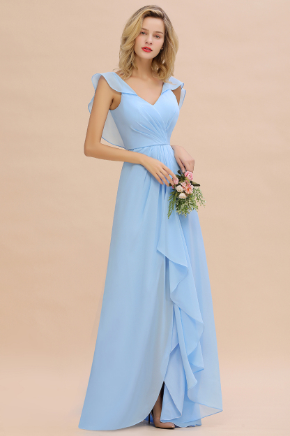 Baby Blau Brautjungfernkleider Chiffon | Brautjungfernkleid Lang Günstig