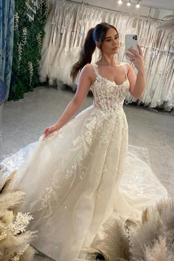 Schöne Brautkleider Creme | Hochzeitskleider A Linie Spitze