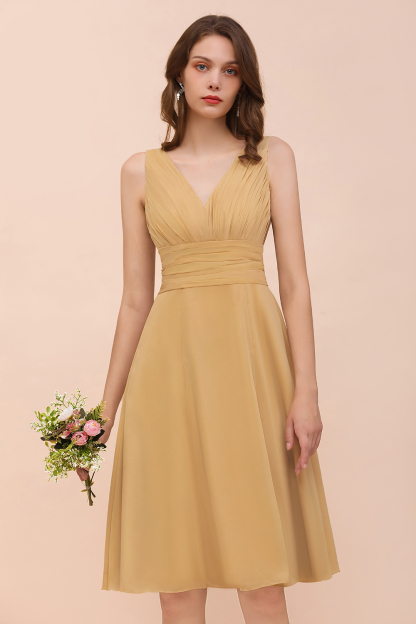 Brautjungfernkleider Gold | Kurzes Brautjungfernkleid Günstig