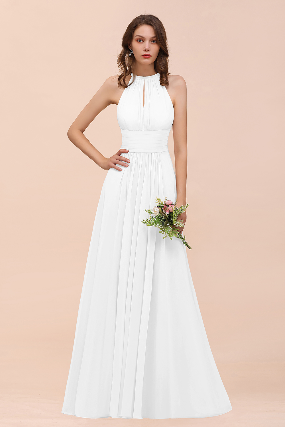 Champagne Brautjungfernkleider Lang Chiffon | Günstiges Brautjungfernkleid-Misshow.de