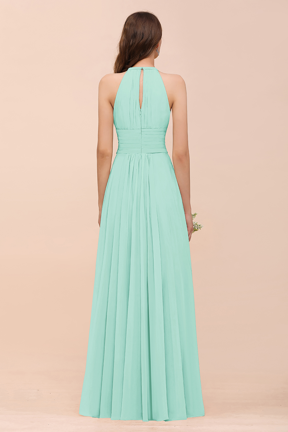 Champagne Brautjungfernkleider Lang Chiffon | Günstiges Brautjungfernkleid-Misshow.de