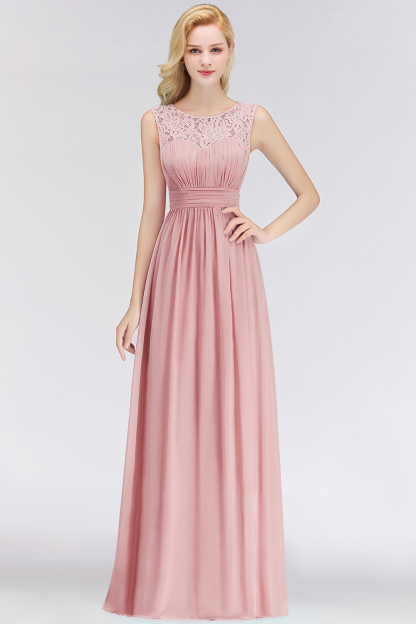 Elegant Altrosa Brautjungfernkleider Chiffon Lang Pink Kleider Brautjungfern