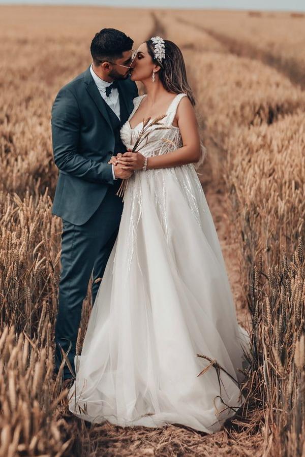 Wunderschöne A Linie Hochzeitskleider | Brautkleider mit Glitzer