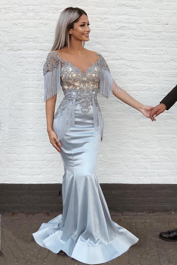 Designer Abendkleider Lang Silber | Abiballkleider Mit Spitze
