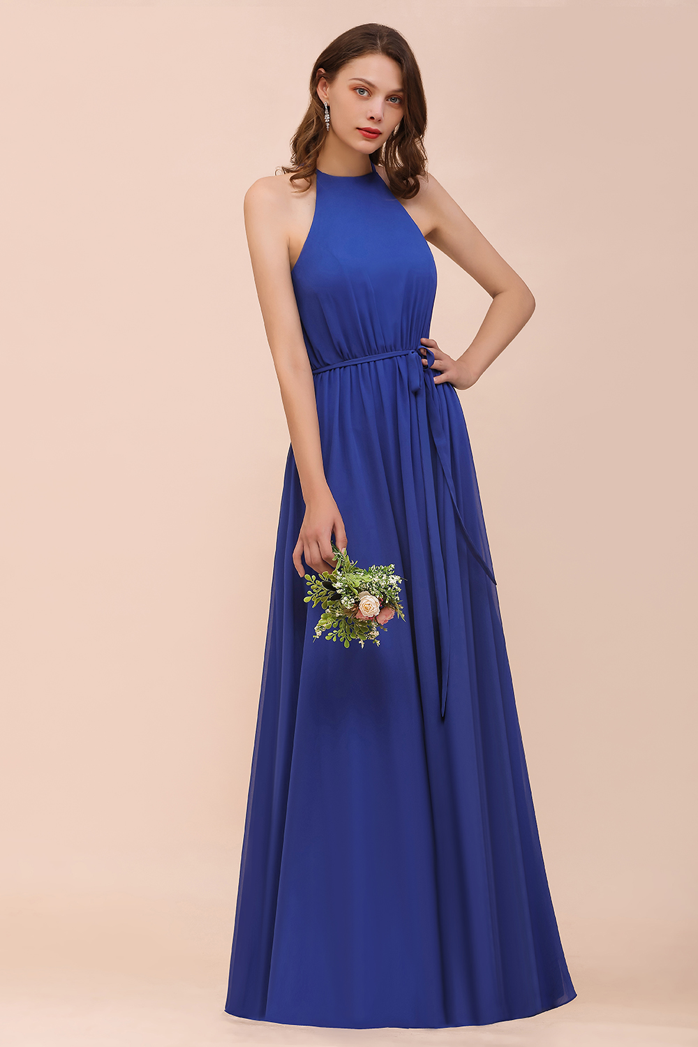 Royal Blaue Brautjungfernkleider Lang | Chiffon Kleider Günstig-Misshow.de