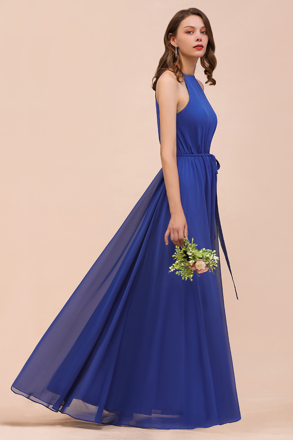 Royal Blaue Brautjungfernkleider Lang | Chiffon Kleider Günstig-Misshow.de