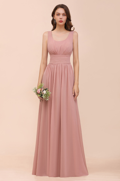 Brautjungfernkleider Lang Altrosa | Chiffon Hochzeitspartykleider