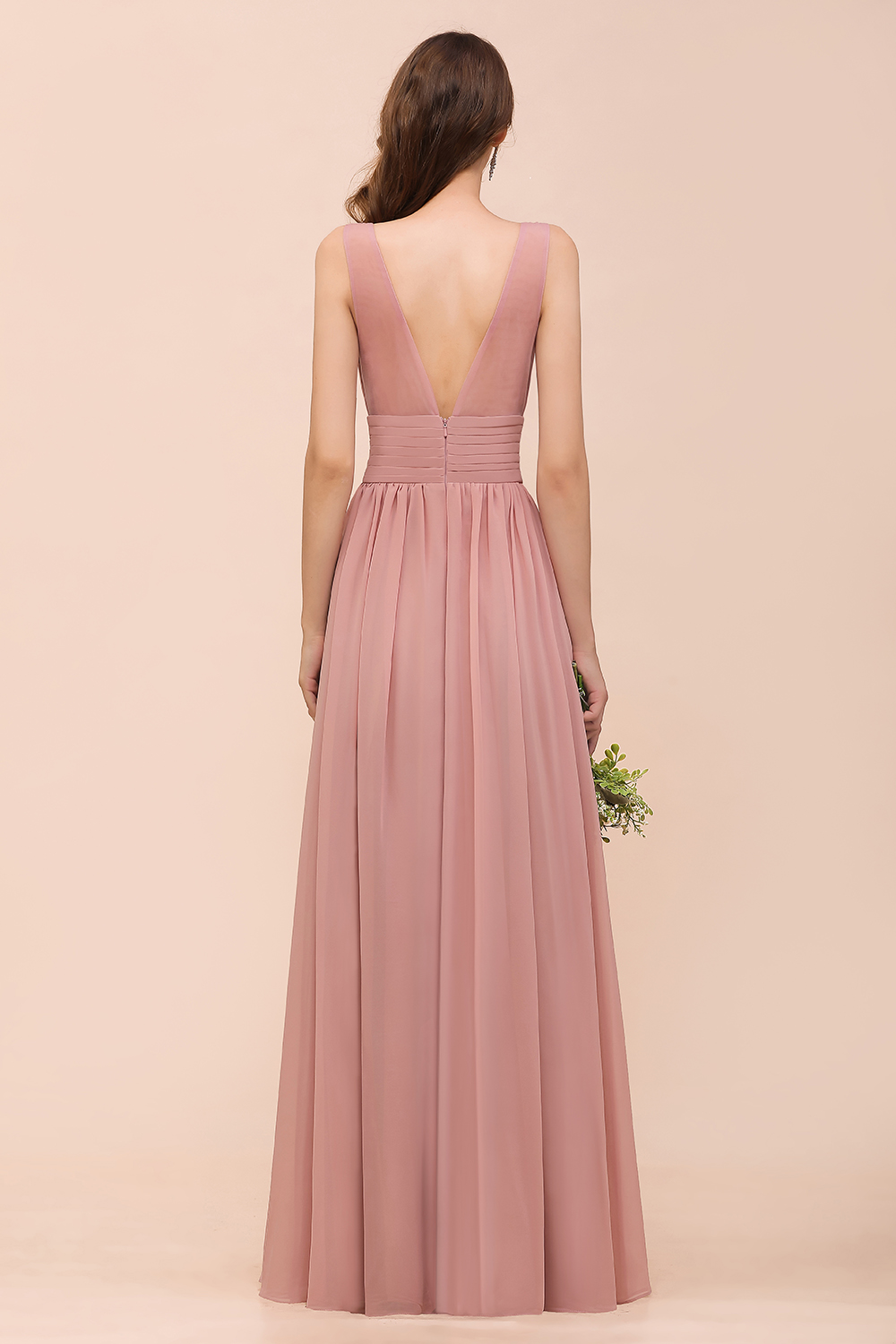 Brautjungfernkleider Lang Altrosa | Chiffon Hochzeitspartykleider-Misshow.de