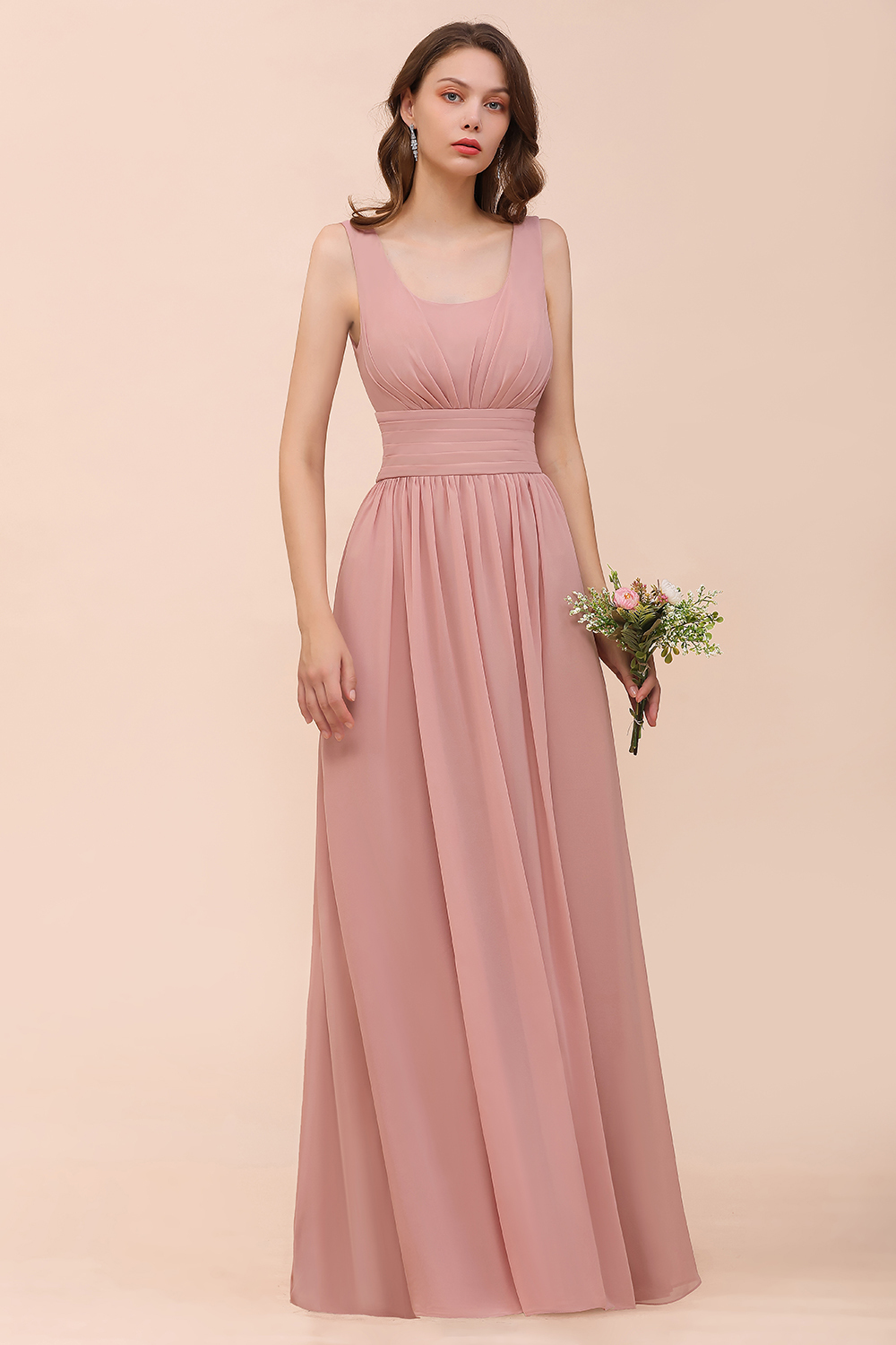 Brautjungfernkleider Lang Altrosa | Chiffon Hochzeitspartykleider