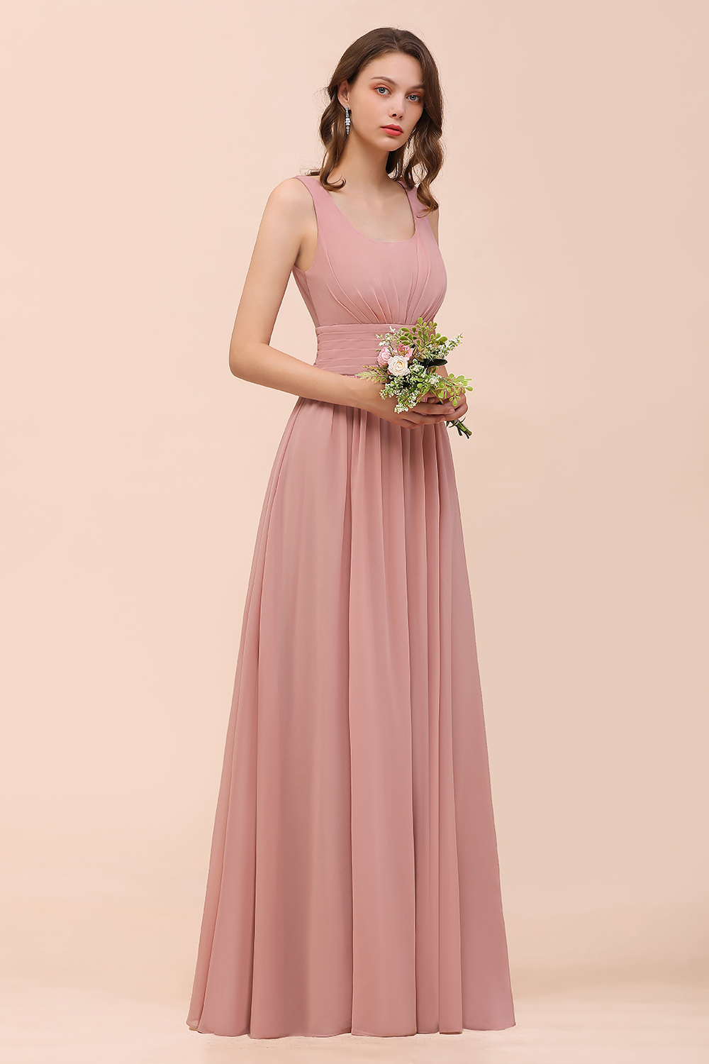 Brautjungfernkleider Lang Altrosa | Chiffon Hochzeitspartykleider-Misshow.de
