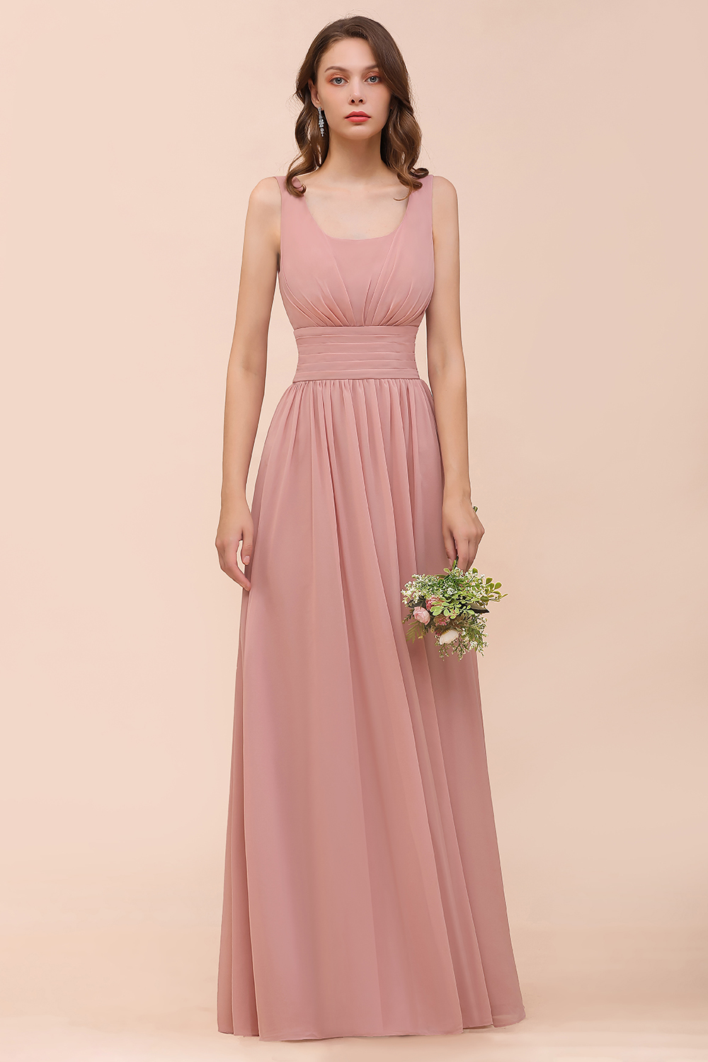 Brautjungfernkleider Lang Altrosa | Chiffon Hochzeitspartykleider