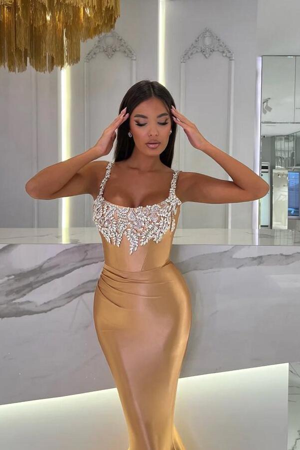 Designer Abendkleider Lang Gold | Abiballkleider mit Spitze