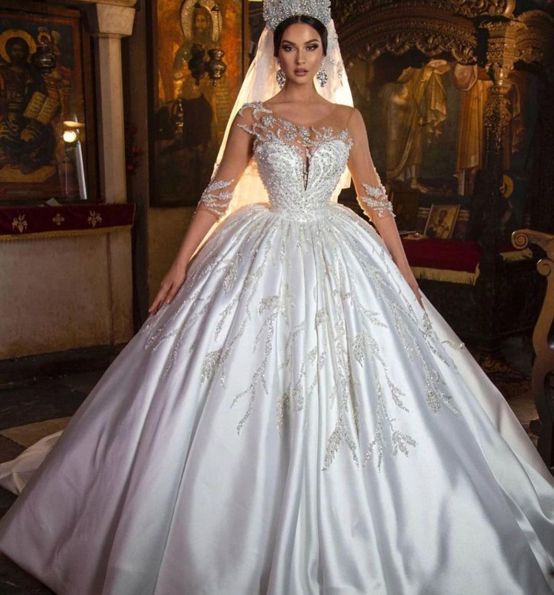Prinzessin Hochzeitskleider mit Spitze | Brautkleider mit Ärmel-Misshow.de