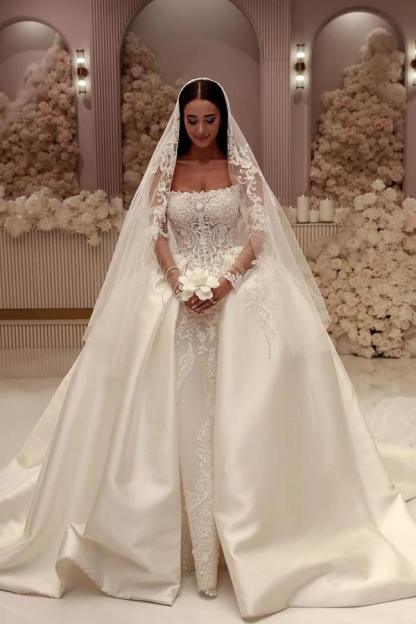 Designer Hochzeitskleider A Linie Spitze | Satin Brautkleider Online