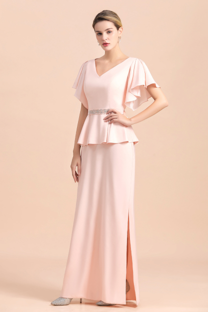 Rosa Bruatmutterkleider Lang Mit Ärmel | Günstiges Brautmutterkleid
