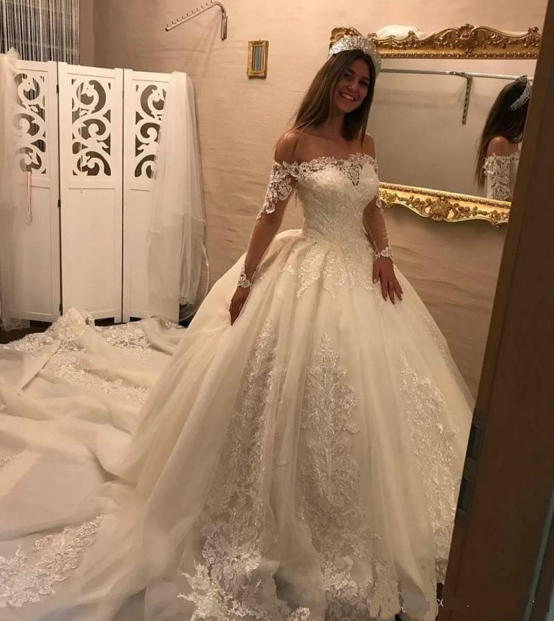 Luxury Brautkleider Spitze Mit Lange Ärmel Prinzessin Hochzeitskleider Günstig Online-Misshow.de