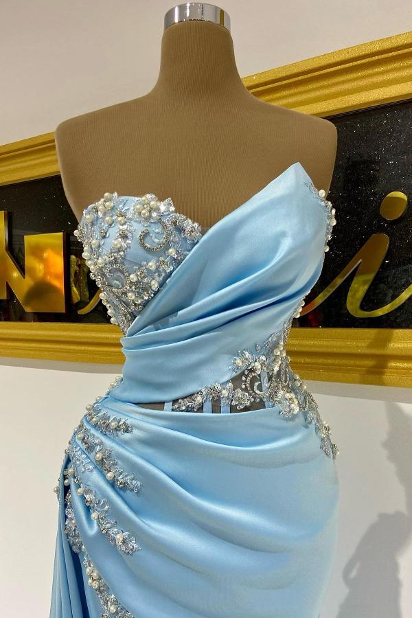 Elegante Abendkleider Lang Blau Abiballkleider mit Glitzer-Misshow.de