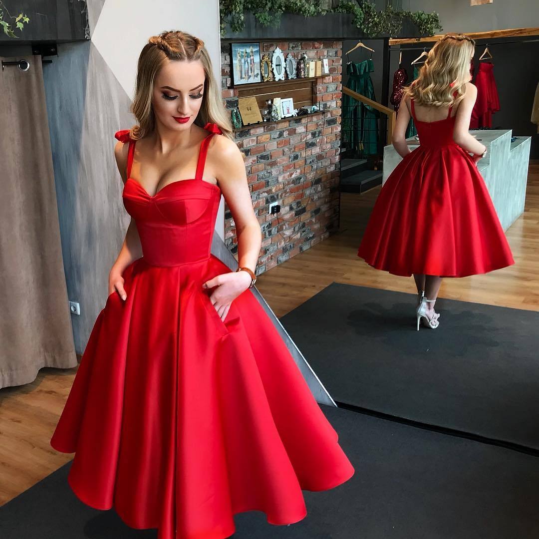 Elegante Rote Cocktailkleider Kurz A Linie Knielange Abiballkleider Abendmoden