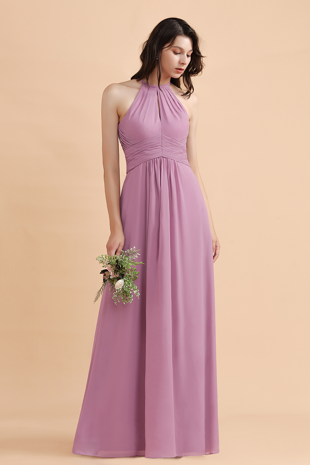 Brautjungfernkleider Lang Rosa | Chiffon Kleider Günstig-Misshow.de
