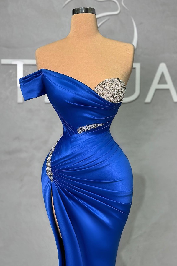Elegante Abendkleider Lang Glitzer | König Blau Abiballkleider Günstig