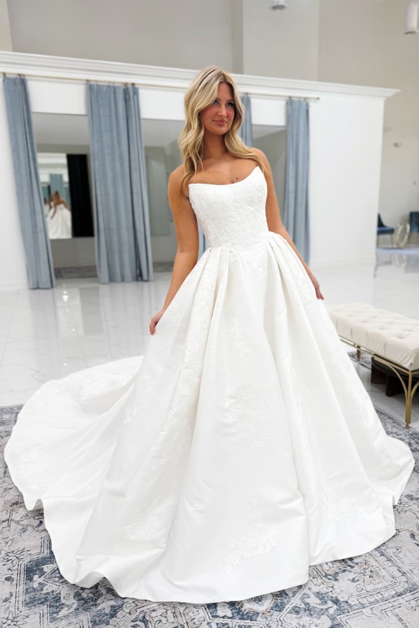Satin Hochzeitskleider A Linie Schlichte Brautkleider Brautmoden Günstig-Misshow.de