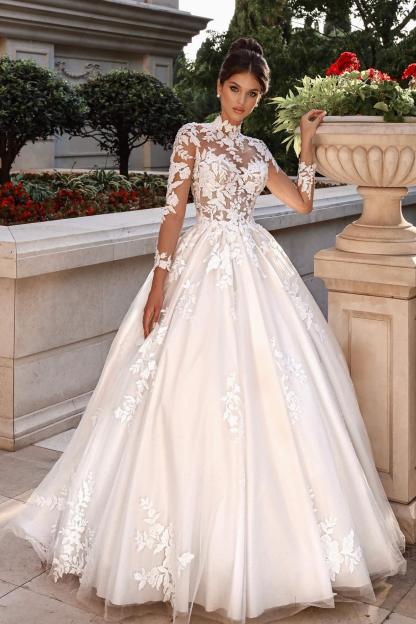 Vintage Hochzeitskleider Prinzessin Spitze Brautkleider mit Ärmel