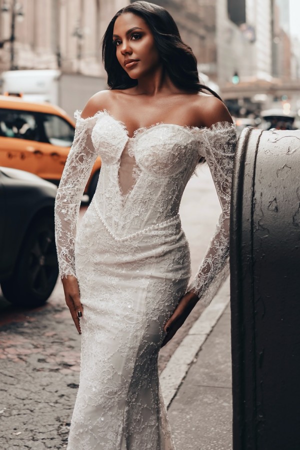 Vintage Hochzeitskleider Spitze Meerjungfrau Stil Brautkleider mit Ärmel