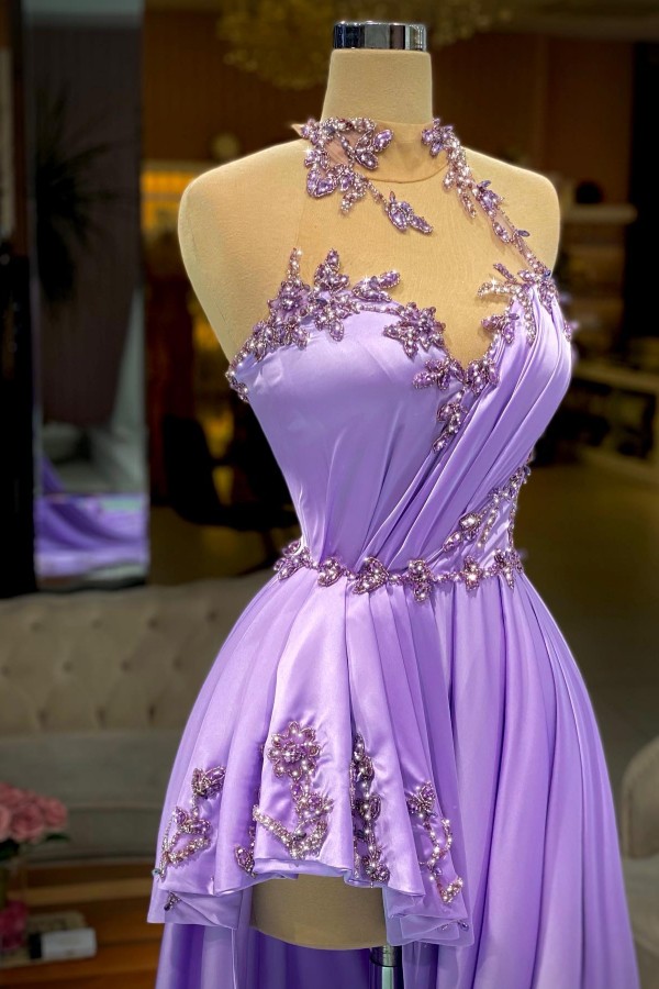 Lila Abendkleider Lang Glitzer Hi-lo Cocktailkleider Partykleider Online-Misshow.de