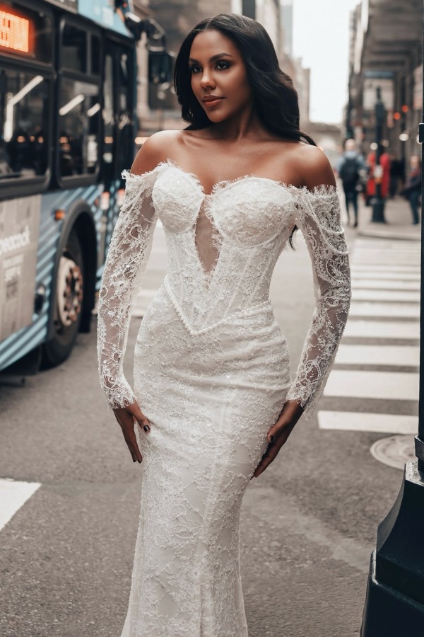 Vintage Hochzeitskleider Spitze Meerjungfrau Stil Brautkleider mit Ärmel