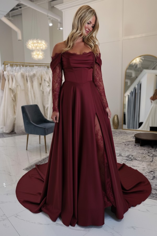 Schlichte Brautkleider mit Spitzen Ärmel A Linie Hochzeitskleider