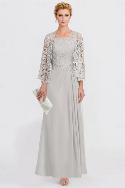 Silber Brautmutterkleider Mit Spitze Jacket Chiffon Festliche Kleider Lang