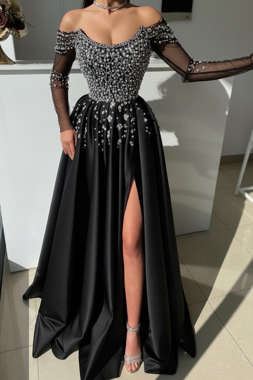 Schöne Abendkleider Lang Dusty Rosa | Abiballkleider mit Glitzer