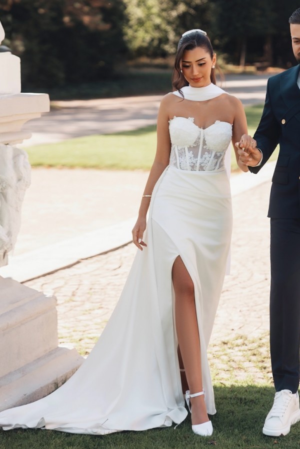 Schlichte  Brautkleider Meerjungfrau Stain Hochzeitskleider mit Spitze