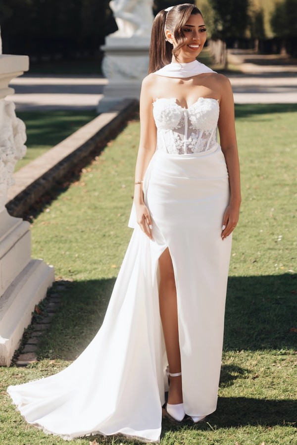 Schlichte  Brautkleider Meerjungfrau Stain Hochzeitskleider mit Spitze