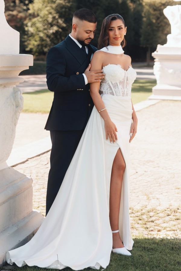 Schlichte  Brautkleider Meerjungfrau Stain Hochzeitskleider mit Spitze