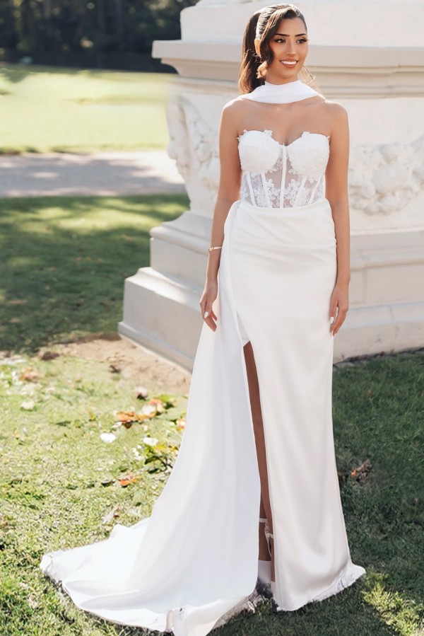 Schlichte  Brautkleider Meerjungfrau Stain Hochzeitskleider mit Spitze