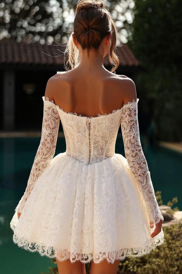 Elegante Hochzeitskleider Spitze Kurz A Linie Brautkleider mit Ärmel-Misshow.de