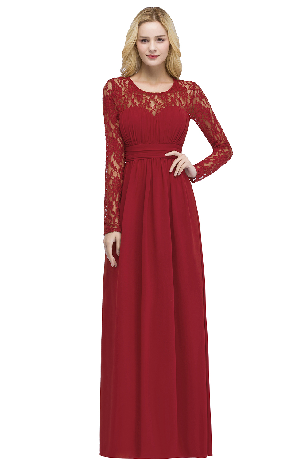 Elegante Abendkleider Lang Rot | Abiballkleider mit Ärmel-Misshow.de