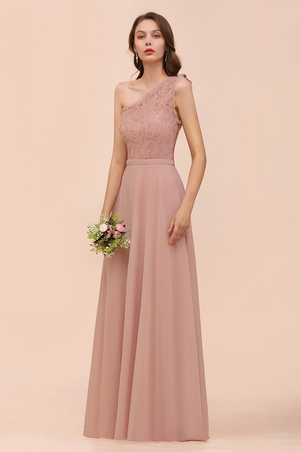 Brautjungfernkleider Lang Altrosa | Chiffon Brautjungfernkleid Günstig-Misshow.de