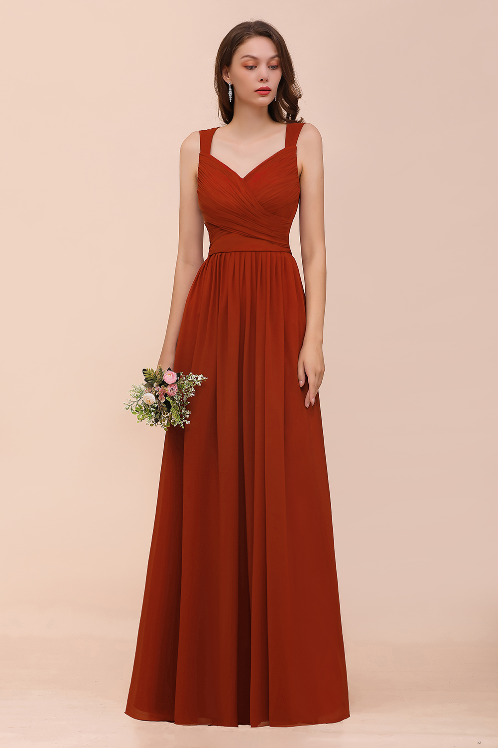 Brautjungfernkleider Lang Rot | Chiffon Kleider Hochzeitspartykleider-Misshow.de