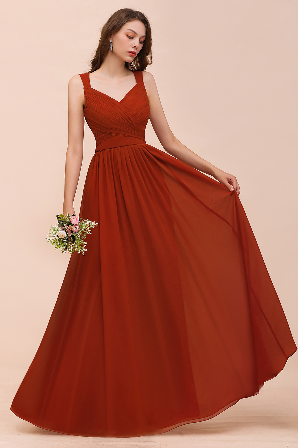 Brautjungfernkleider Lang Rot | Chiffon Kleider Hochzeitspartykleider-Misshow.de