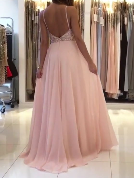 Rosa Chiffon Long Abendkleider Mit Perlen Etuikleid Abiballkleider Günstig-Misshow.de