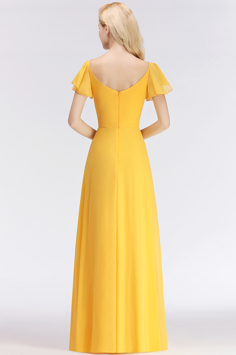 Vintage Brautjungfernkleider Lang Chiffon Brautjungfer Kleid Gelb